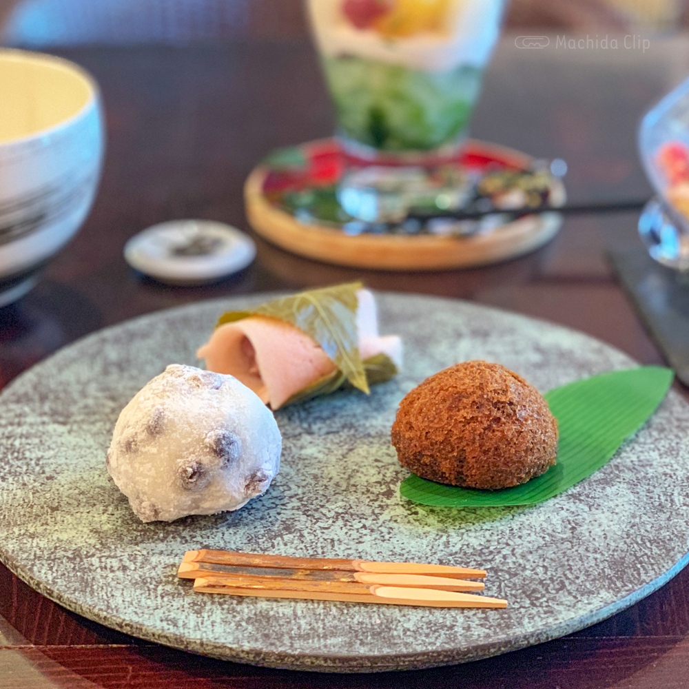 カフェ中野屋の和菓子三種盛りの写真